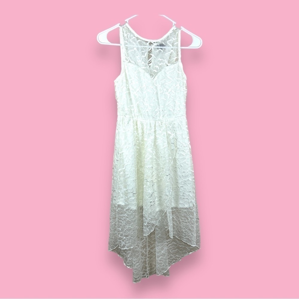 XS Lily Rose Ivory White Lace Sleeveless Stretch Dress  High Low  Retro Event